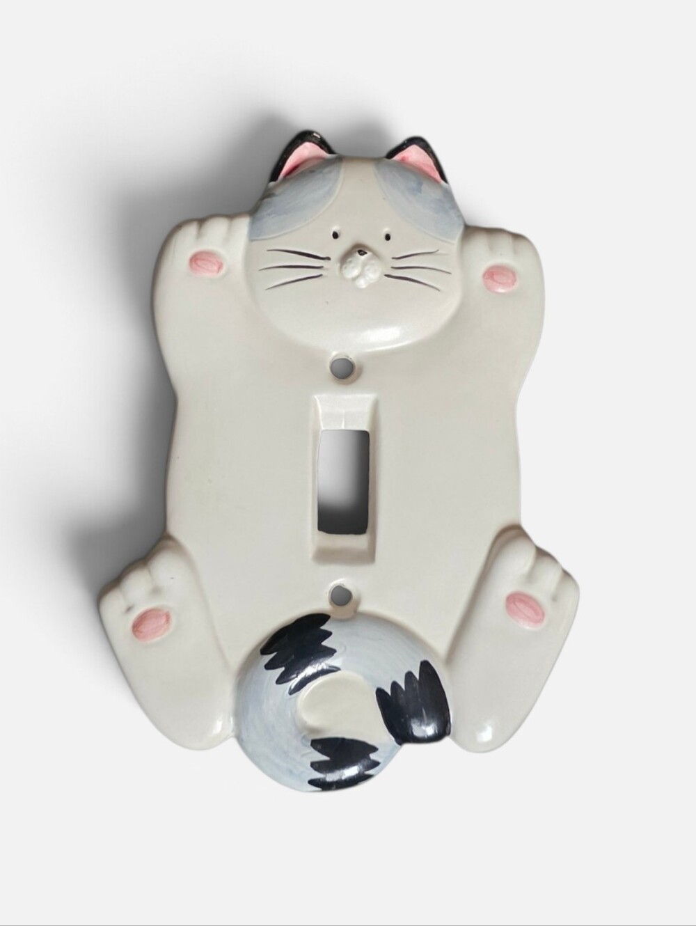 RARE Vintage Takahashi San Francisco Hand Painted Ceramic Cat Light Switch